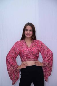 Printed Tie Top Bell Sleeve