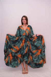 Soft V Neck Printed Umbrella Dress