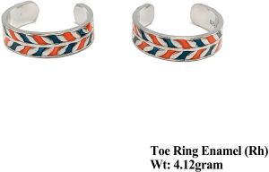 Chevron Enamel Rhodium Toe Ring, Color : Orange, White, Dark Green
