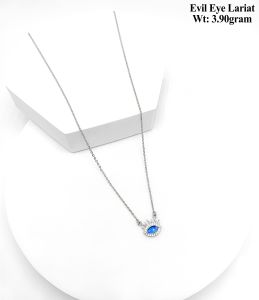 Evil Eye Lariat Silver Pendant Necklace
