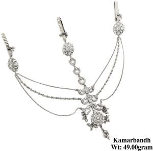 Polished Silver Tone Floral Layered Chain Kamarbandh Belt
