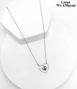 Heart Drop Lariat Silver Pendant Necklace