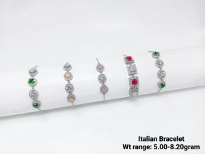 Multi Stone Italian Silver Bracelet Ornamental Link