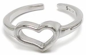 Open Heart S925 Silver Toe Ring Romantic Casual Wear