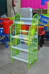 Metal 4 Shelf Stylish Kitchen Rack, Color : Green & Pink