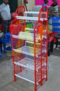 Metal 5 Shelf Stylish Kitchen Rack, Color : Red & Blue