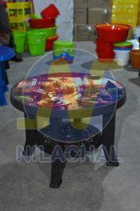 Printed Round Plastic Coffee Table, Color : Black Modern