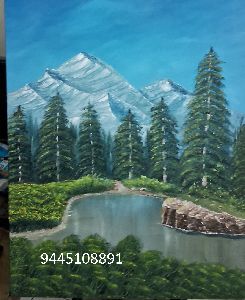 pine tree mountain oil painting