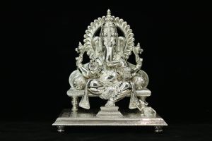Crown Seated Ganesha Throne Sculpture
