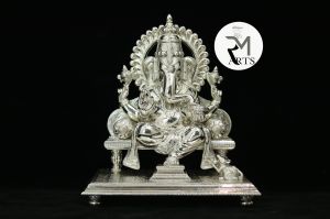 Ornate Throne Seated Ganesha Idol