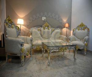 99.9 Silver Cream Upholstery Ornate Living Room Set