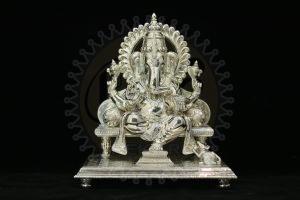 99.9 Silver Crown Seated Ganesha Throne Sculpture