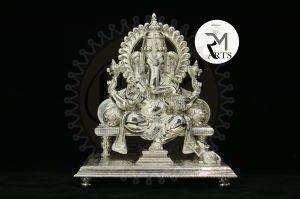 Ornate Throne Seated Ganesha Idol