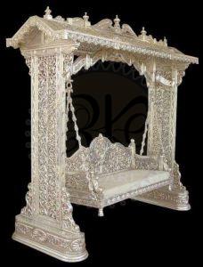 Temple Arch Silver Cladding Jhula for Ceremonial Decor, Gifting