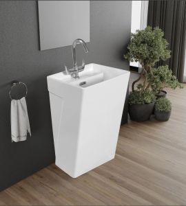 Glossy White Ceramic One Piece Basin, Shape : Rectangular