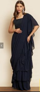 Blue Georgette Silk Blend Saree