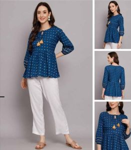 Blue Printed Rayon Top