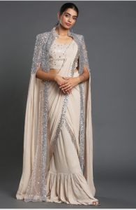 Brown Embroidered Heavy Georgette Saree