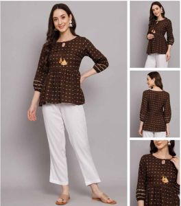 Coffee Printed Rayon Top