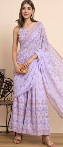 Lavender Printed Georgette Saree