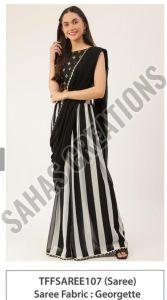 Black Printed Georgette Saree, Packaging Type : Plastic Cover