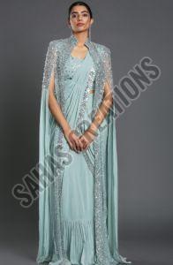 Embroidered Ladies Georgette Saree, Color : Morning Blue