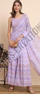 Lavender Printed Georgette Saree for Casual, Partywear