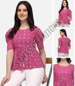 Pink Printed Rayon Top