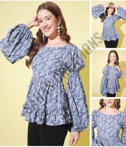 Printed Crepe Ladies Top, Packaging Type : Plastic Bag for Daily Wear