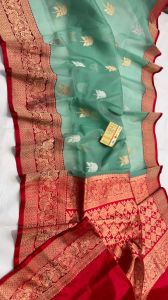 Kora Silk Ladies Leaf Motif Banarasi Saree