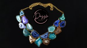 Ladies Multicolor Slice Cluster Golden Statement Necklace