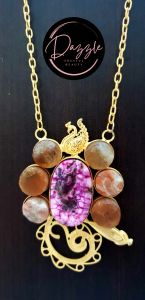 Ladies Purple Bird Floral Golden Pendant Necklace