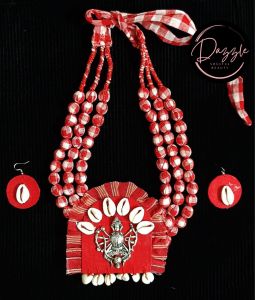 Ladies Red Cowrie Bead Deity Jewelry Set