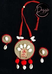 Wood Ladies Red Cowrie Jute Jewelry Set, Color : Beige, White
