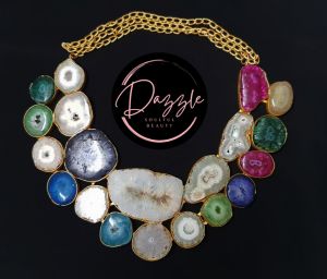 Ladies Vibrant Slice Panel Golden Necklace