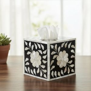 handcrafted black mother of pearl bone inlay square tissue box