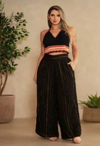 Ladies Black Crochet Halter Neck With Palazzo Co-Ord Set