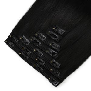 Clip In Hair Extensions, Color : Black Curly, Straight