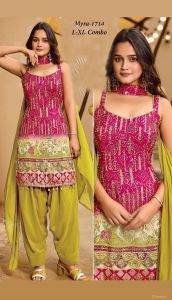 Solid Patiala Salwar Suits, Color : Pink Green Medium