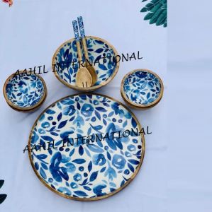 Solid Mango Wood Enamel Bowl Set, Brand Name : Aahil International