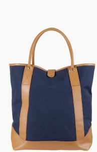Faux Leather Detail Canvas Tote Bag