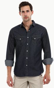Men  Casual Snap Button Denim Shirt