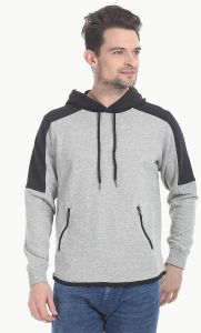Men Color Block Fleece Hoodie With Zipper