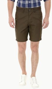Men Olive Green Twill Chino Shorts