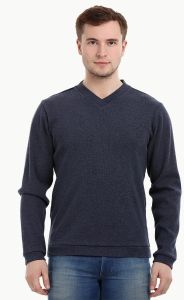 Cotton Men S Knit Navy V-Neck Sweatshirt