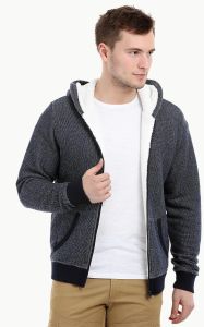 Men'S Navy Fleece Sherpa Lined Hoodie