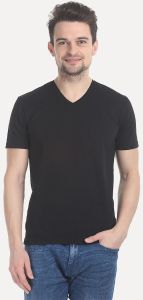 Men V Neck Slight Stretch Solid T- Shirt