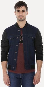 Mens  Knitted Sleeves Bomber Denim Jacket
