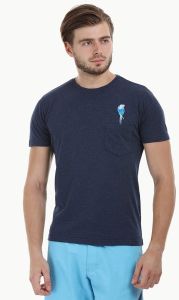 Mens Navy Parrot Embroidered T-Shirt
