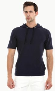 Knit Cotton Mens Short Sleeve Hooded T-Shirt